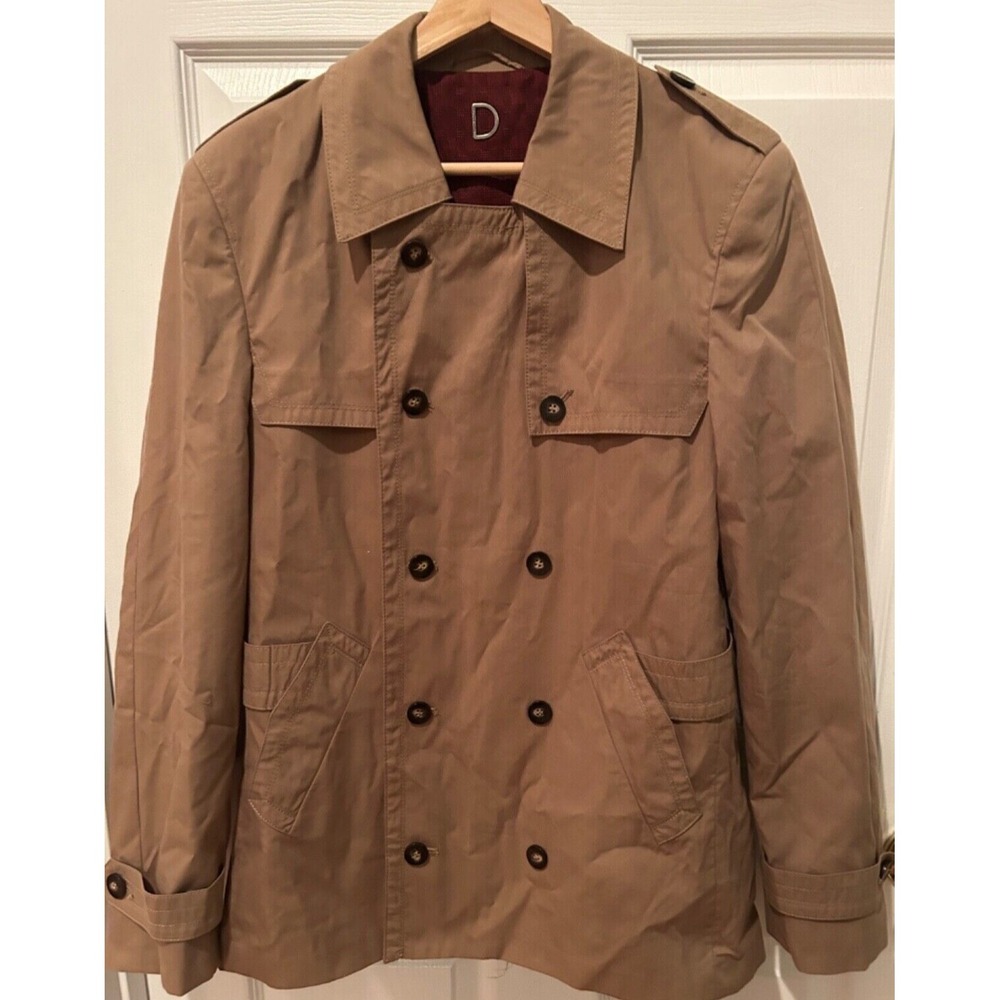 Troy Smith Women Tan Double Breasted Short Trench Coat Jacket Classi Epaulette S